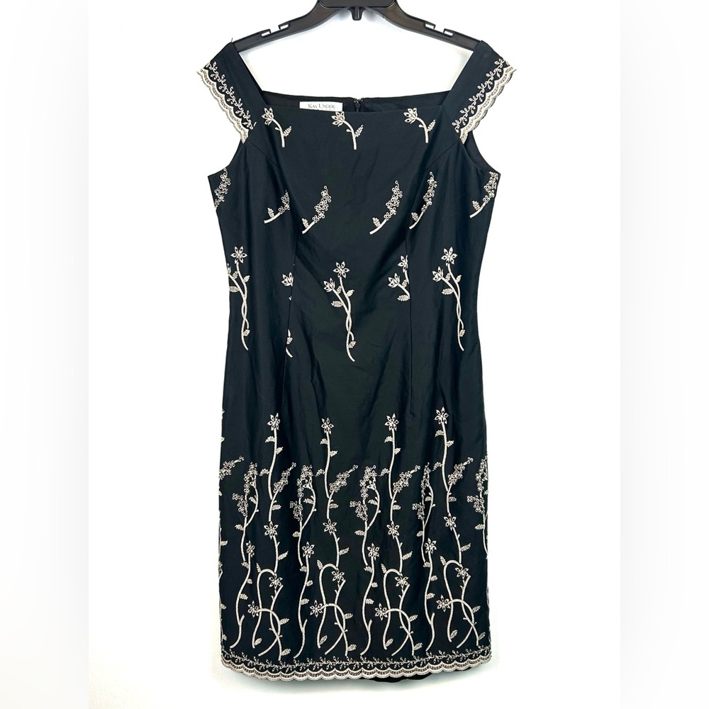 Kay Unger Vintage Dress Size 10 Black Floral‎ Embroidered Cottagecore Feminine